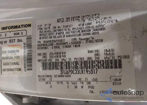 2020 Ford Fusion Sel из США, поврежденный, VIN 3FA6P0CD3LR195817